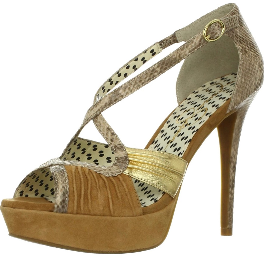 Tan Jessica Simpson peep toe platforms 8.5
